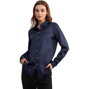 LilySilk Silk Shirts for Women Basic Formal Office Vintage Long Sleeve Pearl Button Down Silk Blouse Tops for Ladies