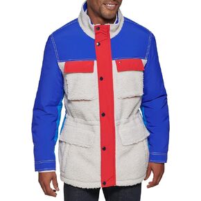 Tommy Hilfiger Men's Mixed Media 4-Pocket Sherpa Jacket, Blue, Medium
