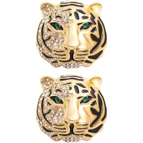 GALPADA Tiger Brooches with rhinestones 2pcs Vintage Punk Animal Tiger Head Corsage Brooch Pin Crystal Badge Lapel Pin For Men Women Suit Jacket Blouse Coat (Golden)