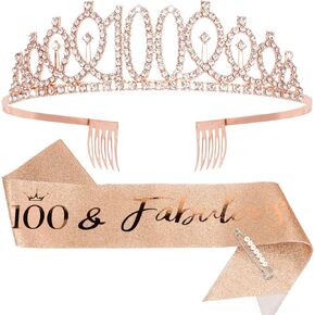CIEHER 100th Birthday Crown + 100 & Fabulous Birthday Sash + Pearl Pin Set, 100th Birthday Gifts for Women Friends 100th Birthday Decorations Women Happy 100th Birthday Party Supplies in Kuwait
