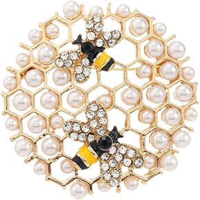 Honeycomb Pearl Rhinestone Brooch Pin for Women Girls Geometric Gold Plated Imitation Pearls Small Bee Animal Lapel Pins Cute Dress Accessories Birthday Christmas Wedding Jewelry Gift