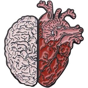 2 in 1 Enamel Pins for Backpacks Novelty Aesthetic Lapel Brooches Pin for Jackets Brain and Heart Shaped Pins for Men Women Boys and Girls
