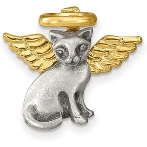Solid Pewter and Gold-Tone Cat Angel Lapel Pin