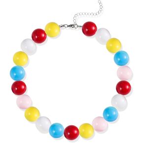 Chunky Pink Beaded Choker Necklace for Women Y2k Funky Bubblegum Adjustable Bead Necklace for Men Best Jewelry Gift for Teens Girls