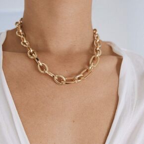 Chunky Choker Gold Chain Thick Necklace Large Link Jewelry for Women
