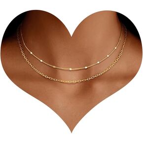 Gold Dainty Choker Necklace for Women,14k Golden Plated Satellite Bead Toggle Star CZ Cross Choker Thin Trendy Layering Discs Paperclip Necklaces Minimalist Simple Cuban Chain Jewelry Gift