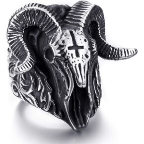 Baphomet Satan Skull Rings for Men Satanic Inverted Cross Demon Devil Stainless Steel Ring Biker Punk Vintage Jewelry Size 8-13