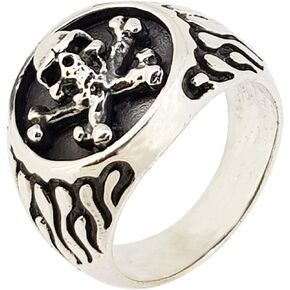 Chunky Skull and Cross Bones 925 Sterling Silver Ring For Men Biker Ring size 8, 9, 10, 11, 12, 13, 14