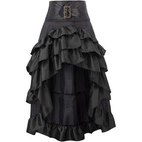 FEOYA Women's Steampunk Gothic Skirt High Low Victorian Ruffle Bustle Skirt Medieval Renaissance Skirts Cosplay Outfits