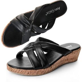 ANN CREEK Wedge Sandals for Women Open toe platform Shoes Casual Slip On Summer Sandals Black Heeled Sandals Cork Wedge Heel Mules Slides Platform Strappy Mule Sandals