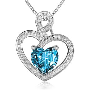 MMJ Platinum Plated Silver Heart Necklace Gift for Women Anniversary Wife Necklace with Heart Pendant Birthstone Necklace Gift for Her Birthday