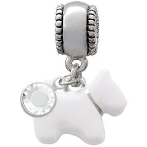 White Westie Dog Charm Bead with Clear Crystal