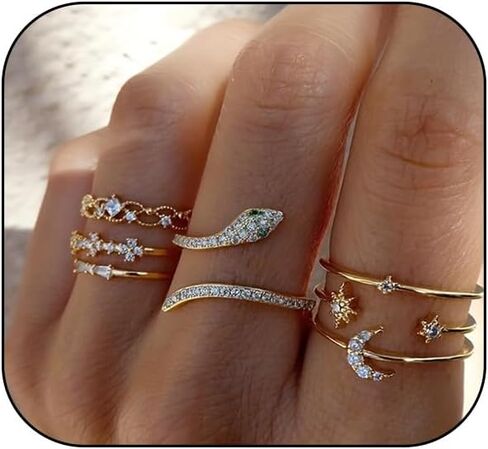 Gold Snake Butterfly Knuckle Rings Set for Teen Girls,Boho Heart Butterfly Snake Stackable Finger Chunky Rings for Women,Adjustable Open Rings Band Jewelry in Saudi Arabia