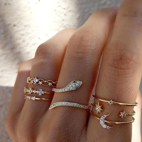 Gold Snake Butterfly Knuckle Rings Set for Teen Girls,Boho Heart Butterfly Snake Stackable Finger Chunky Rings for Women,Adjustable Open Rings Band Jewelry in Saudi Arabia