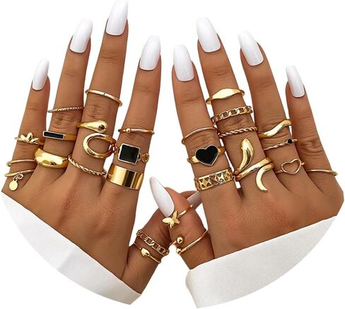 Gold Snake Butterfly Knuckle Rings Set for Teen Girls,Boho Heart Butterfly Snake Stackable Finger Chunky Rings for Women,Adjustable Open Rings Band Jewelry in Saudi Arabia