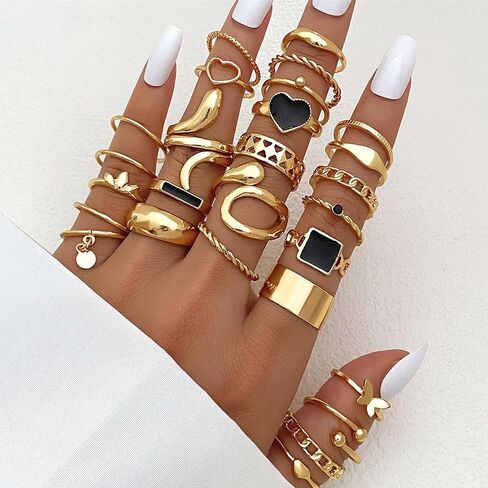 Gold Snake Butterfly Knuckle Rings Set for Teen Girls,Boho Heart Butterfly Snake Stackable Finger Chunky Rings for Women,Adjustable Open Rings Band Jewelry in Saudi Arabia