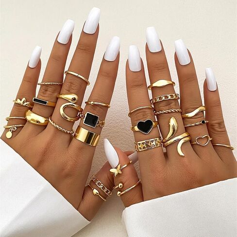 Gold Snake Butterfly Knuckle Rings Set for Teen Girls,Boho Heart Butterfly Snake Stackable Finger Chunky Rings for Women,Adjustable Open Rings Band Jewelry in Saudi Arabia
