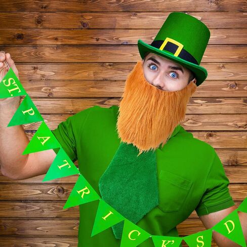 7 Pieces St. Patrick's Day Costume Accessories Set Irish Plaid Green Kilt Scottish Tartan Skirt Kilts Clothing for Men and Women Pleated Tartan Skirt Tie Bow Scarf Tie Knee Sock Hat Beard in Saudi Arabia