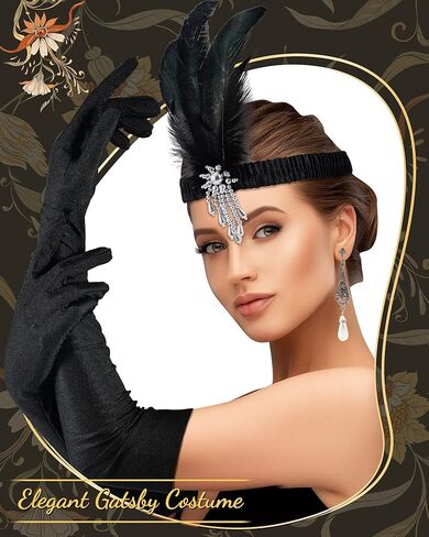 Redbaker 10 Pack Flapper Accessories Gatsby Set Costume Flapper Headband Feather 1920s Headpiece for Women Pearl Necklace Gloves Stick 20s Style Jewelry for Cocktail Wedding Tea Party, Black and in Kuwait