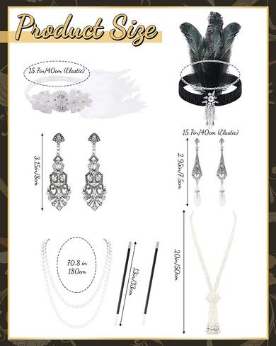 Redbaker 10 Pack Flapper Accessories Gatsby Set Costume Flapper Headband Feather 1920s Headpiece for Women Pearl Necklace Gloves Stick 20s Style Jewelry for Cocktail Wedding Tea Party, Black and in Kuwait