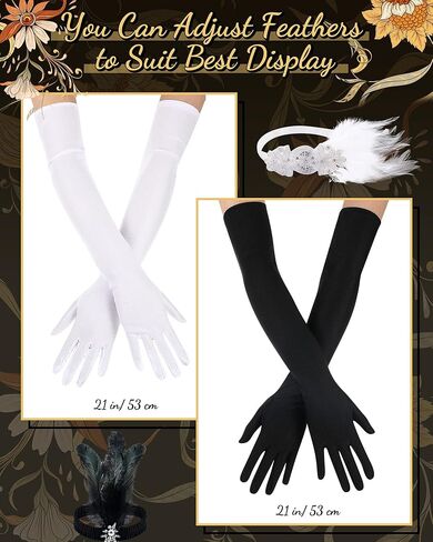 Redbaker 10 Pack Flapper Accessories Gatsby Set Costume Flapper Headband Feather 1920s Headpiece for Women Pearl Necklace Gloves Stick 20s Style Jewelry for Cocktail Wedding Tea Party, Black and in Kuwait