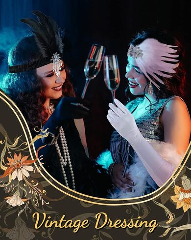 Redbaker 10 Pack Flapper Accessories Gatsby Set Costume Flapper Headband Feather 1920s Headpiece for Women Pearl Necklace Gloves Stick 20s Style Jewelry for Cocktail Wedding Tea Party, Black and in Kuwait