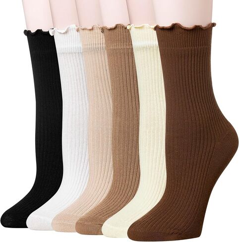 جوارب DoSmart النسائية المكشكشة اللطيفة من القطن ذات الأكمام الدائرية، جوارب ناعمة للفتيات المراهقات من الخس المكشكش in Kuwait