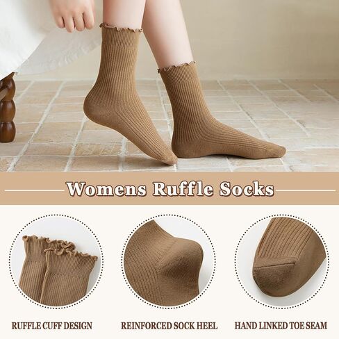 جوارب DoSmart النسائية المكشكشة اللطيفة من القطن ذات الأكمام الدائرية، جوارب ناعمة للفتيات المراهقات من الخس المكشكش in Kuwait