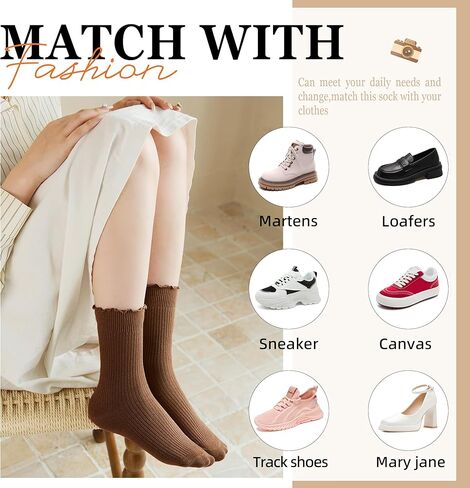 جوارب DoSmart النسائية المكشكشة اللطيفة من القطن ذات الأكمام الدائرية، جوارب ناعمة للفتيات المراهقات من الخس المكشكش in Kuwait