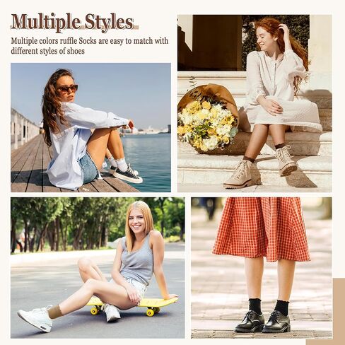 جوارب DoSmart النسائية المكشكشة اللطيفة من القطن ذات الأكمام الدائرية، جوارب ناعمة للفتيات المراهقات من الخس المكشكش in Kuwait