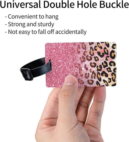 Cute Pink Faux Glitter Leopard Animal Print Luggage Tag with ID Name Card PVC Baggage Labels with Buckle Strap Suitcases Bag tag for Men Women Travel (1 Pack) in Saudi Arabia