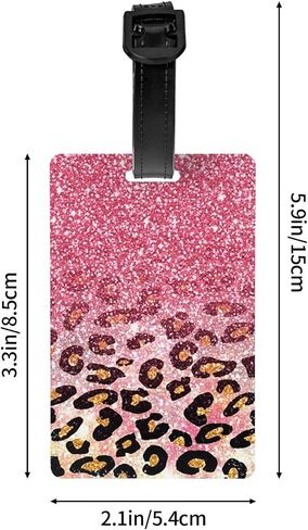 Cute Pink Faux Glitter Leopard Animal Print Luggage Tag with ID Name Card PVC Baggage Labels with Buckle Strap Suitcases Bag tag for Men Women Travel (1 Pack) in Saudi Arabia