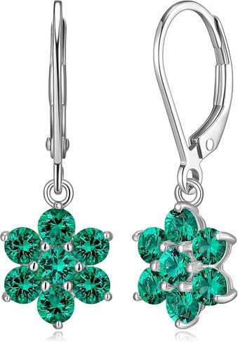 MORGAN & PAIGE .925 Sterling Silver Gemstone Birthstone Flower Cluster Leverback Dangle Drop Earrings for Women - Hypoallergenic Jewelry in Saudi Arabia