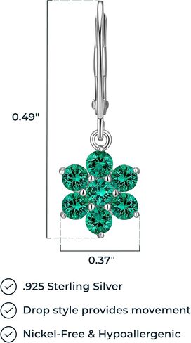 MORGAN & PAIGE .925 Sterling Silver Gemstone Birthstone Flower Cluster Leverback Dangle Drop Earrings for Women - Hypoallergenic Jewelry in Saudi Arabia