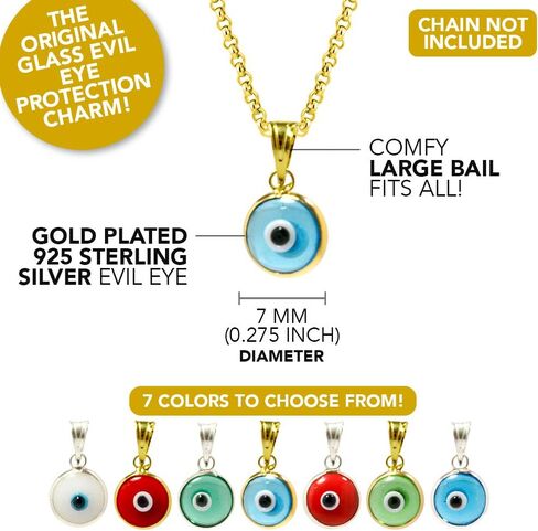 925 Sterling Silver 7 MM Round Glass Evil Eye Charm (Pendant Only) - 7 Colors to Choose for Men and Women in Saudi Arabia