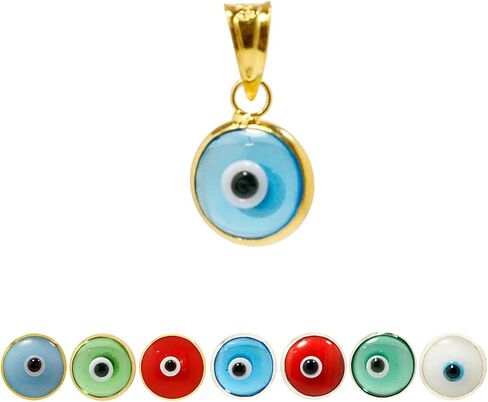 925 Sterling Silver 7 MM Round Glass Evil Eye Charm (Pendant Only) - 7 Colors to Choose for Men and Women in Saudi Arabia