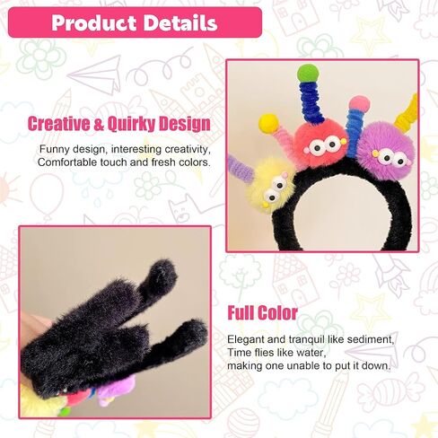 عصابة رأس مرحة من القطيفة الملونة - ملحقات سبا ومكياج نابضة بالحياة للنساء والفتيات - عصابة رأس من القطيفة لغسول الوجه وعصابة رأس من القطيفة لحفلات الأزياء الكرتونية ترولز Uglydoll in Kuwait