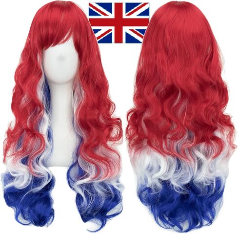 IMISSU Flag Color Design Hair Cosplay Wigs with Bangs Halloween Costume Wig (AU Flag Blue White Red) in Saudi Arabia