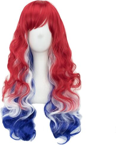 IMISSU Flag Color Design Hair Cosplay Wigs with Bangs Halloween Costume Wig (AU Flag Blue White Red) in Saudi Arabia