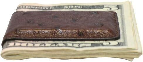 Brown Genuine Ostrich Magnetic Money Clip – American Factory Direct - Strong Shielded Magnets - Money Holder - Money Holder - Made in USA by Real Leather Creations FBA506 in Kuwait