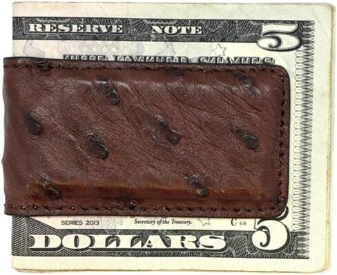Brown Genuine Ostrich Magnetic Money Clip – American Factory Direct - Strong Shielded Magnets - Money Holder - Money Holder - Made in USA by Real Leather Creations FBA506 in Kuwait