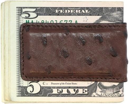 Brown Genuine Ostrich Magnetic Money Clip – American Factory Direct - Strong Shielded Magnets - Money Holder - Money Holder - Made in USA by Real Leather Creations FBA506 in Kuwait