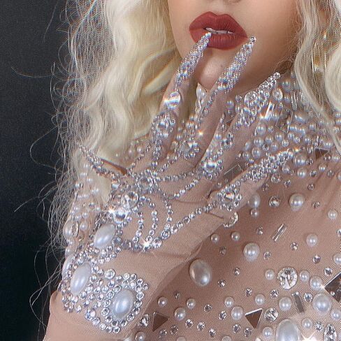 nobrandlingerie Gorgeous Rhinestone Pearls Gloves Women Sparkly Crystal Gloves Dancer Singer Nightclub Stage Celebration in Kuwait