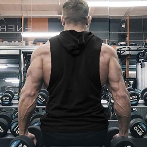 تيشيرت رجالي من EYNDYN بقلنسوة بدون أكمام للتمرين مع قلنسوة، قطع علوية لكمال الأجسام والعضلات، تي شيرت بقلنسوة للصالة الرياضية in Kuwait