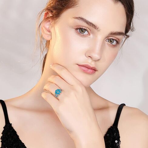 خاتم فيروزي مقاس 7/8/9 925 من الفضة الإسترليني العتيق زهرة الفيروز والأحجار الكريمة خاتم بيان فيروزي بوهيمي مجوهرات هدايا للنساء والزوجة والأم in Kuwait