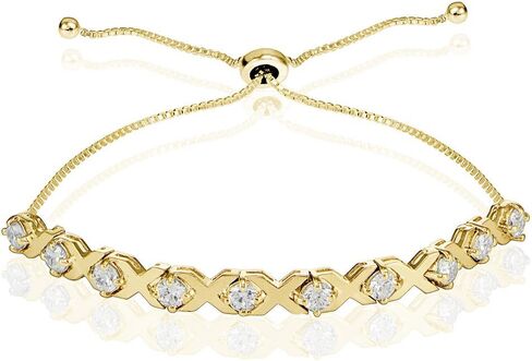 Hoops & Loops Sterling Silver Cubic Zirconia XO Design Adjustable Bracelet in Saudi Arabia