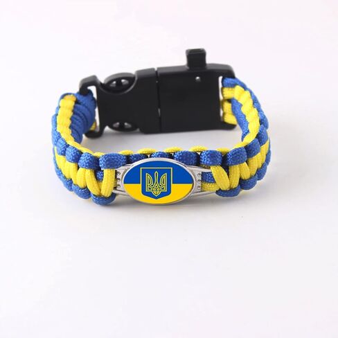 Ukraine Bracelet, Blue Yellow Ukraine Flag Color Leather Bracelet, Braided Parachute Cord Bracelet, Support and Stand with Ukraine, Memorial Jewelry in Kuwait