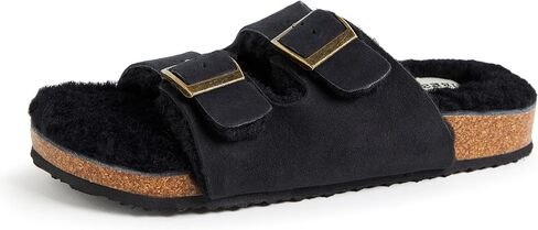 Dearfoams Women's Fireside Tamworth Shearling Slide Sandal with Cork Footbed and Adjustable Buckles in Saudi Arabia