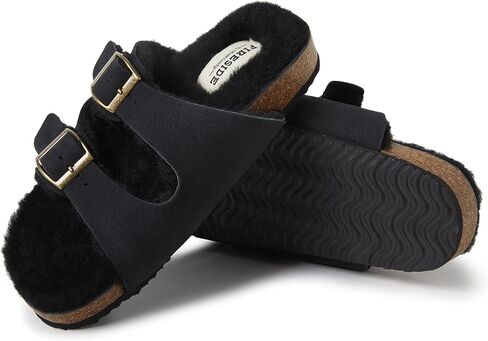 Dearfoams Women's Fireside Tamworth Shearling Slide Sandal with Cork Footbed and Adjustable Buckles in Saudi Arabia