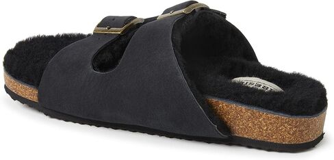 Dearfoams Women's Fireside Tamworth Shearling Slide Sandal with Cork Footbed and Adjustable Buckles in Saudi Arabia